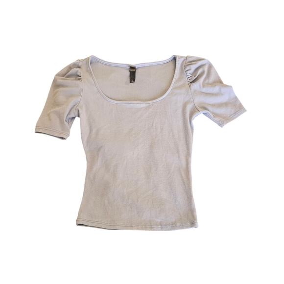 Alya Tops - Alya Francesca’s Ribbed Puff Sleeve Scoop Neck Top Blue Size Small